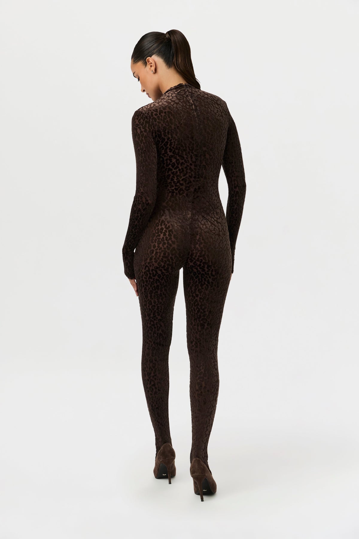 Leopard Dark Chocolate Burnout Closed Toe Jumpsuit