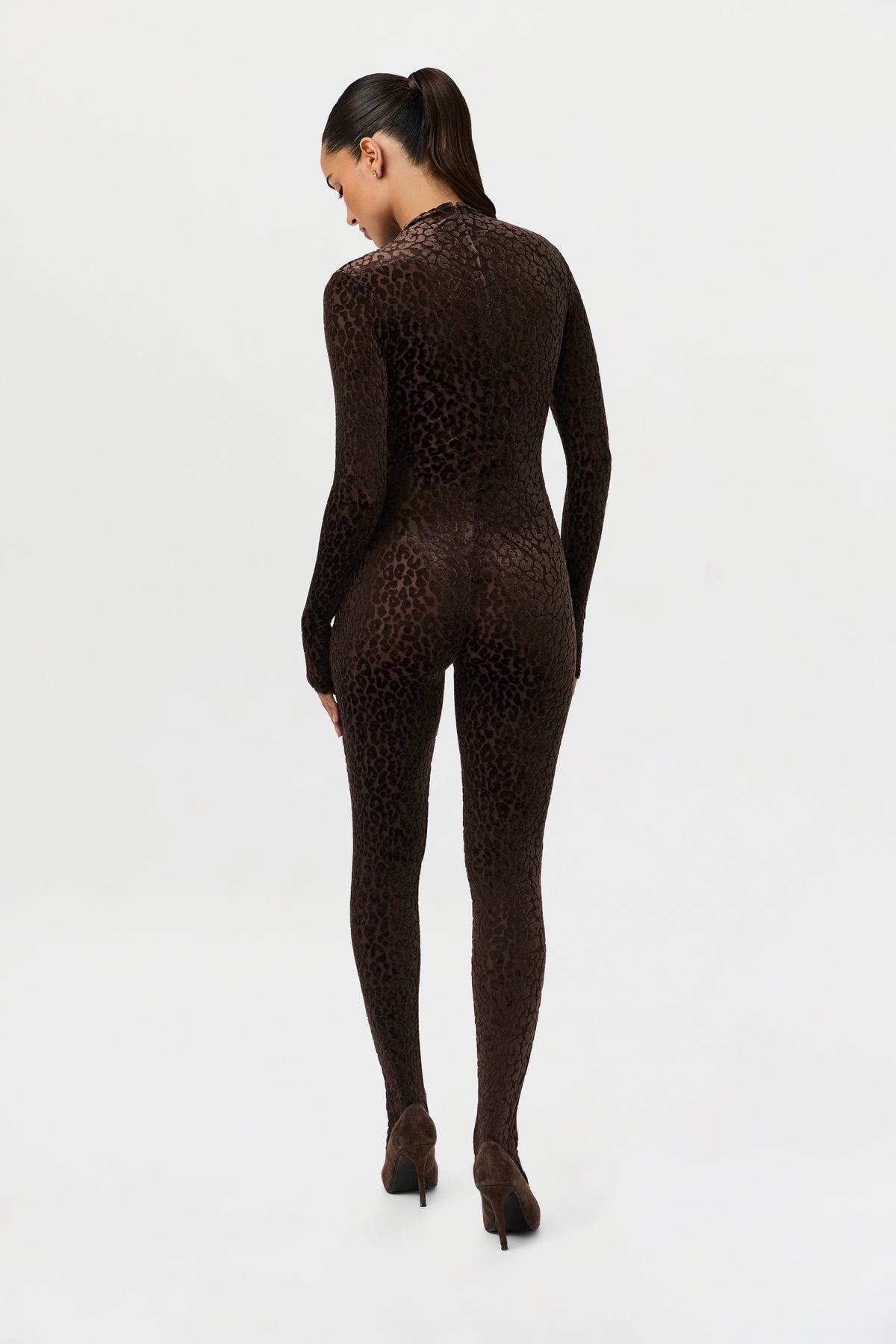 Leopard Dark Chocolate Burnout Closed Toe Jumpsuit Petite