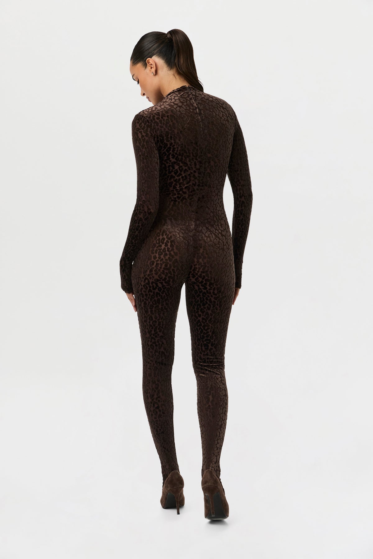 Leopard Dark Chocolate Burnout Closed Toe Jumpsuit