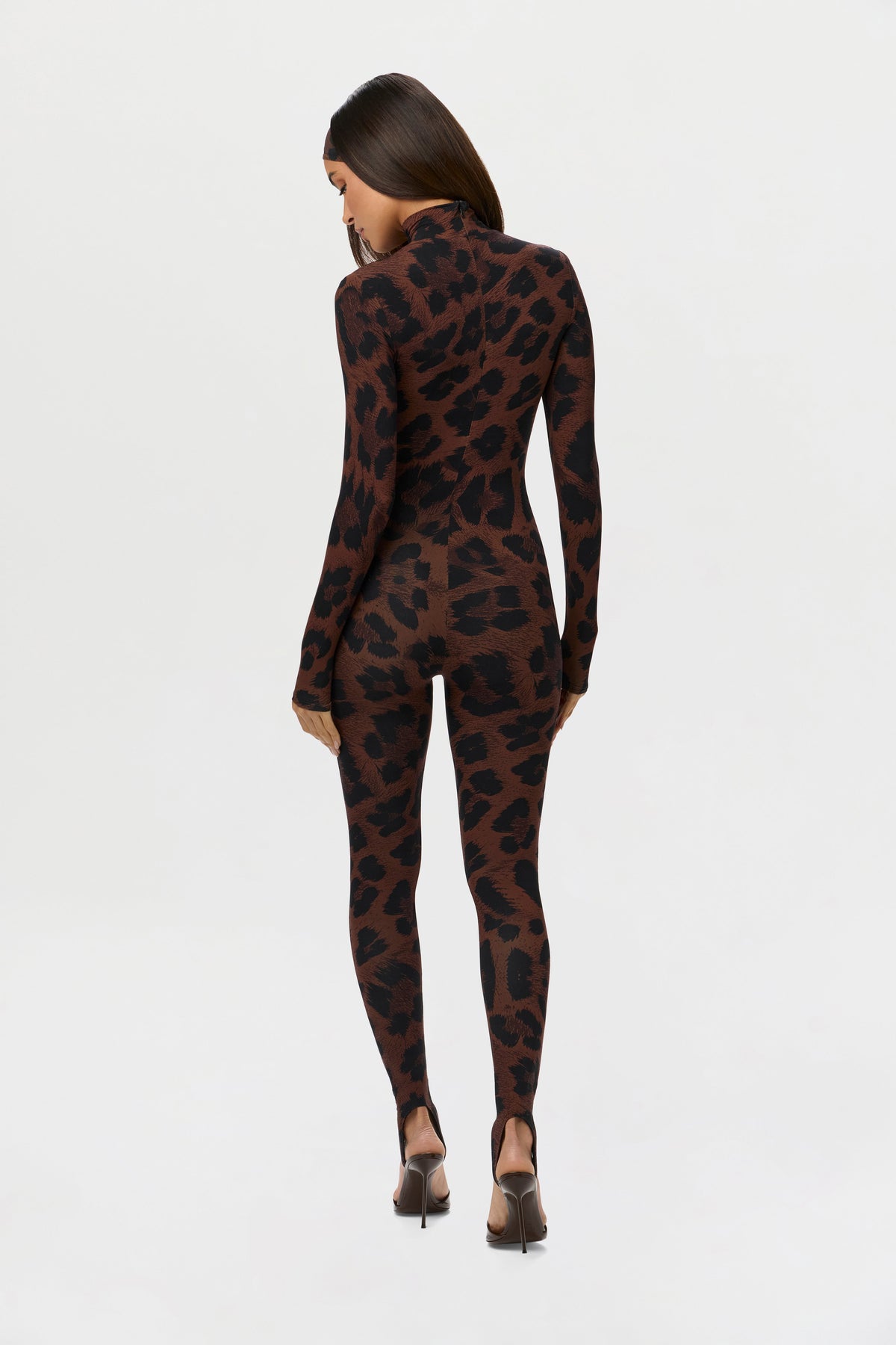 Dark Leopard Naked Print Stirrup Jumpsuit