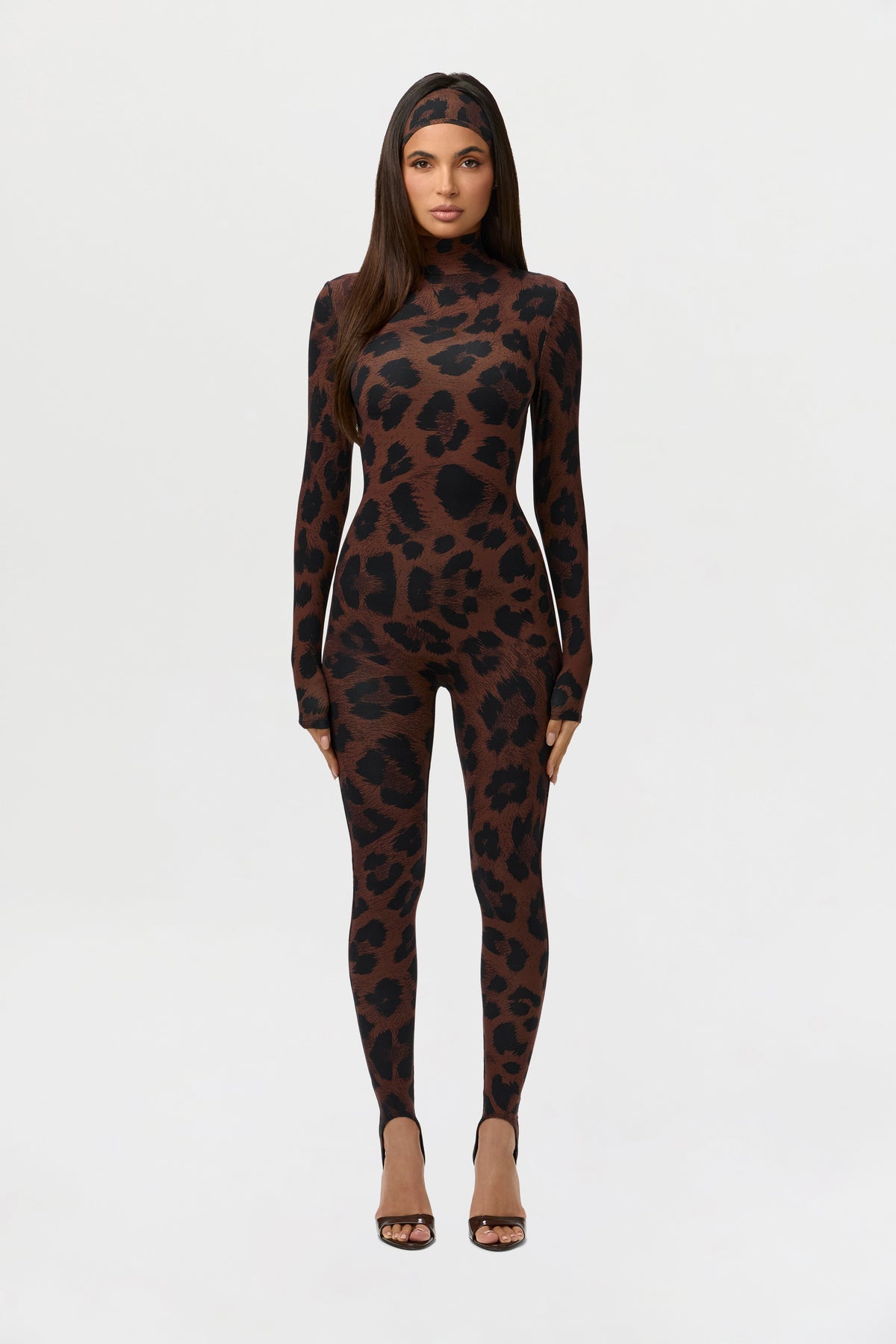 Dark Leopard Naked Print Stirrup Jumpsuit