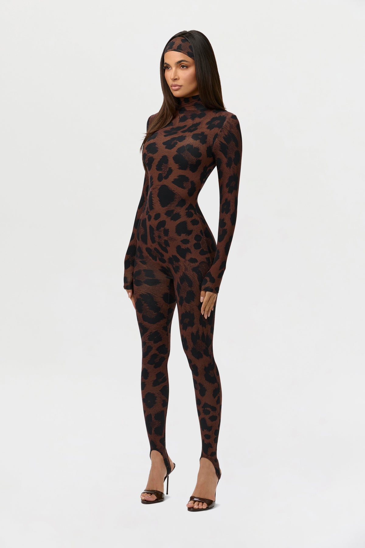 Dark Leopard Naked Print Stirrup Jumpsuit