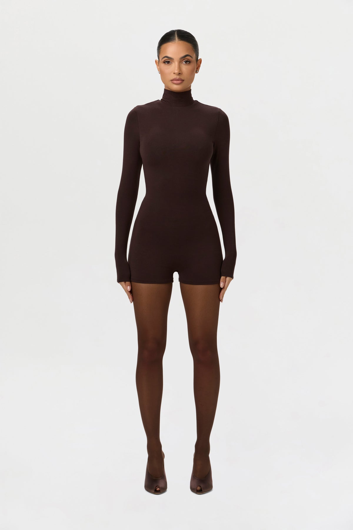 Dark Chocolate Butter Turtleneck Contour Romper