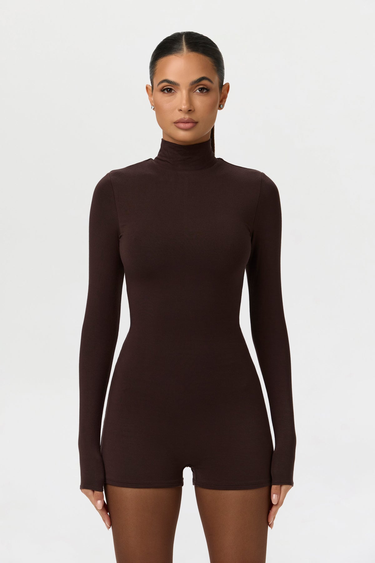Dark Chocolate Butter Turtleneck Contour Romper
