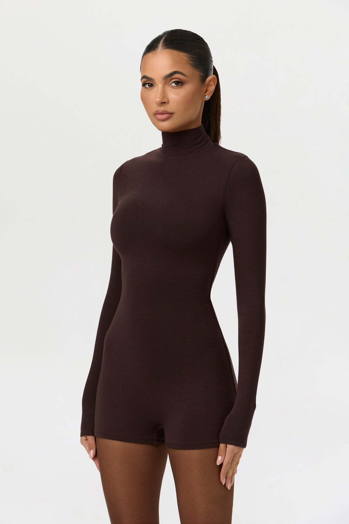 Dark Chocolate Butter Turtleneck Contour Romper