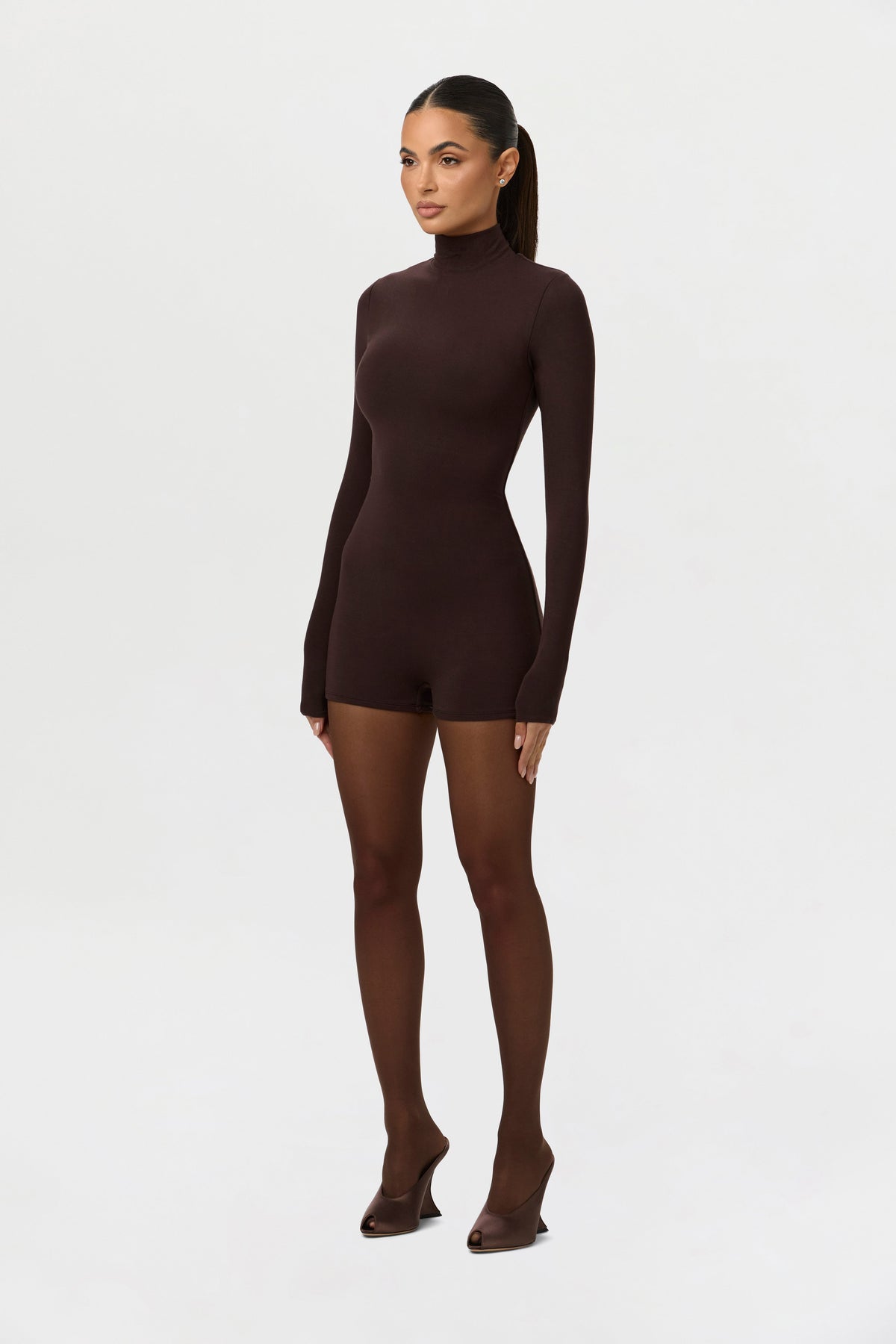 Dark Chocolate Butter Turtleneck Contour Romper