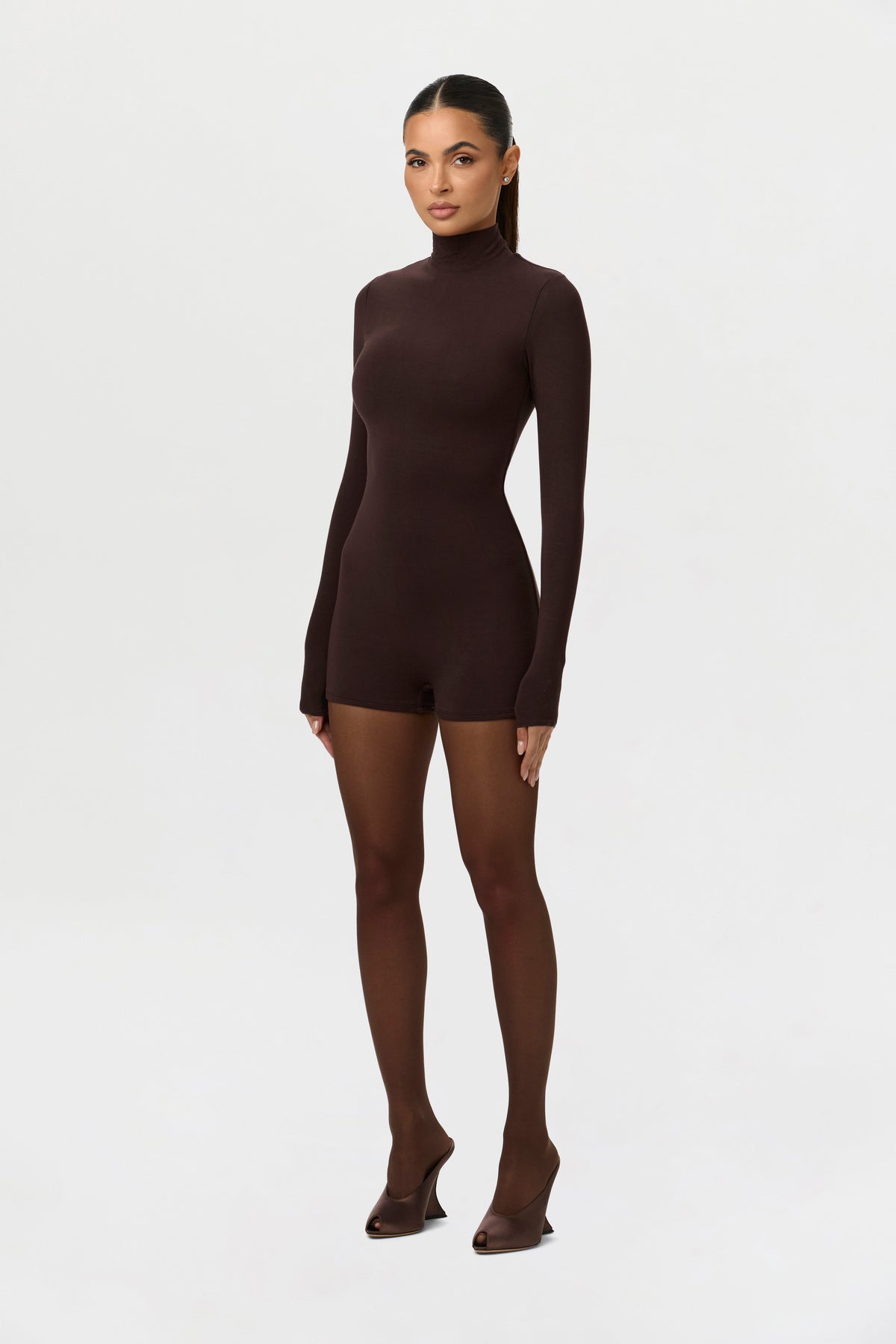 Dark Chocolate Butter Turtleneck Contour Romper