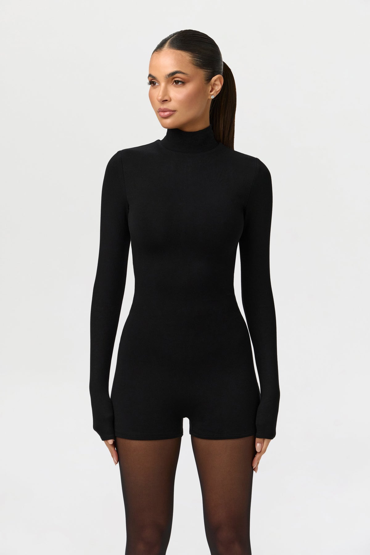 Black Butter Turtleneck Contour Romper