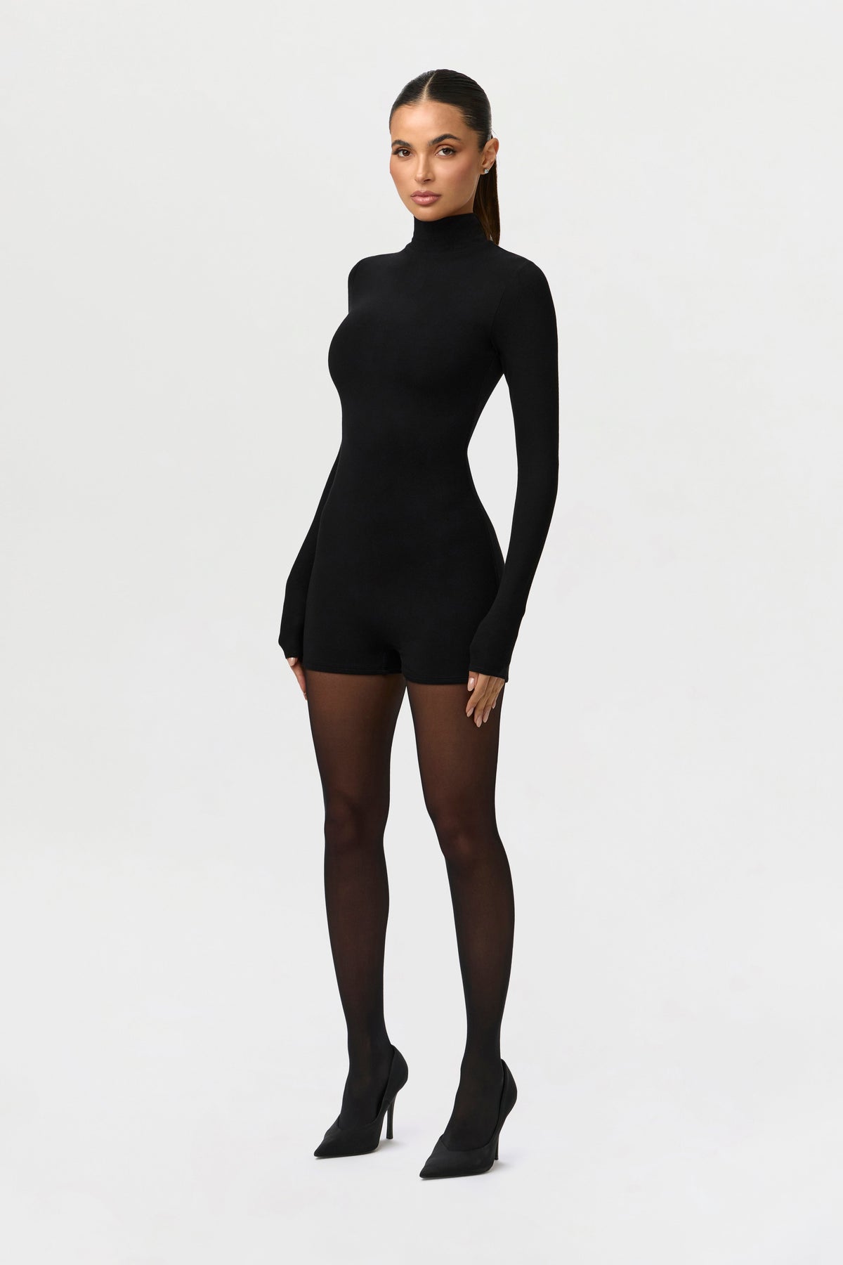 Black Butter Turtleneck Contour Romper