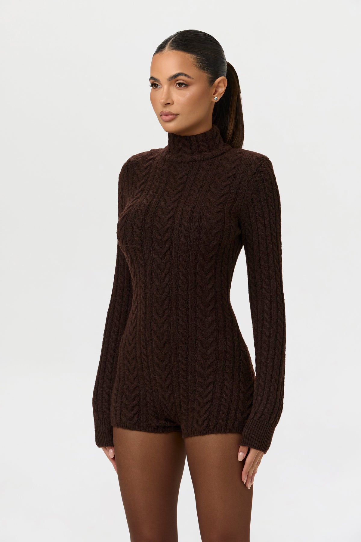 Dark Chocolate Cable Knit Turtleneck Romper
