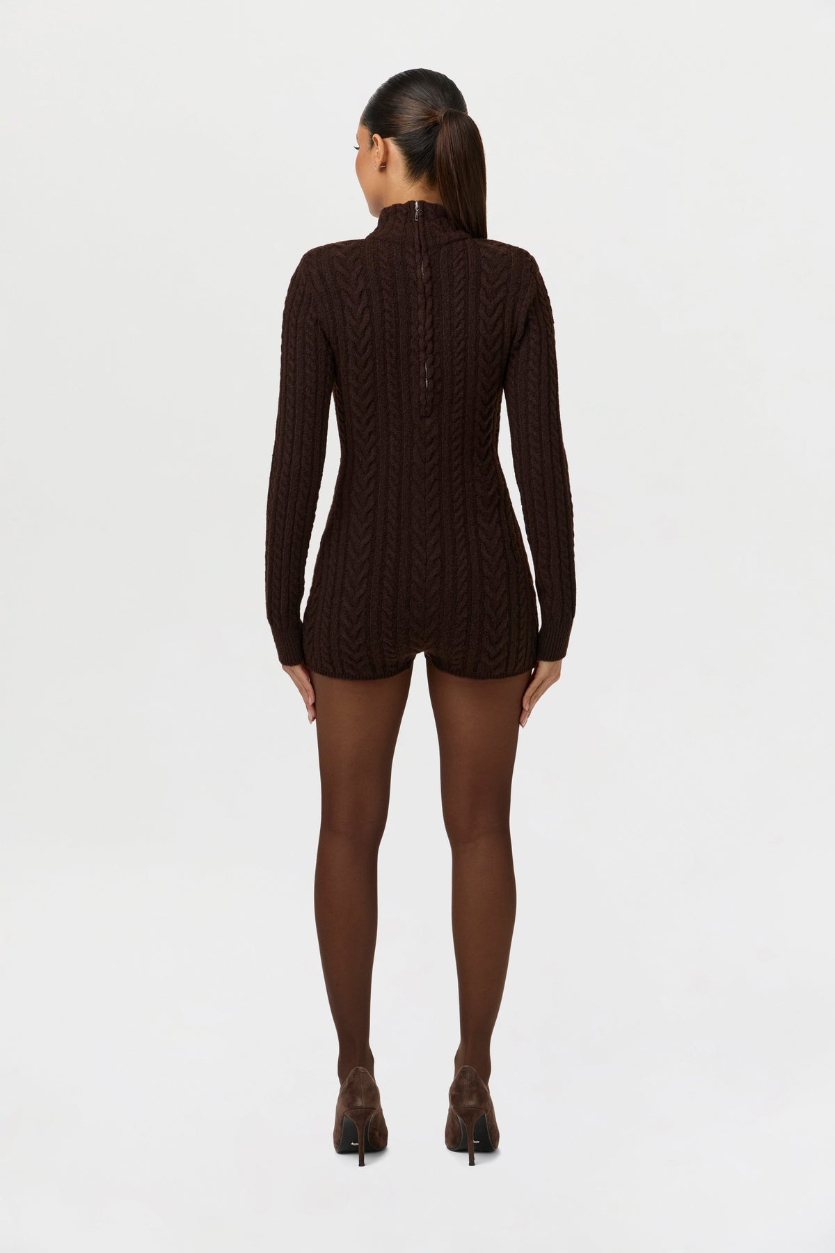Dark Chocolate Cable Knit Turtleneck Romper