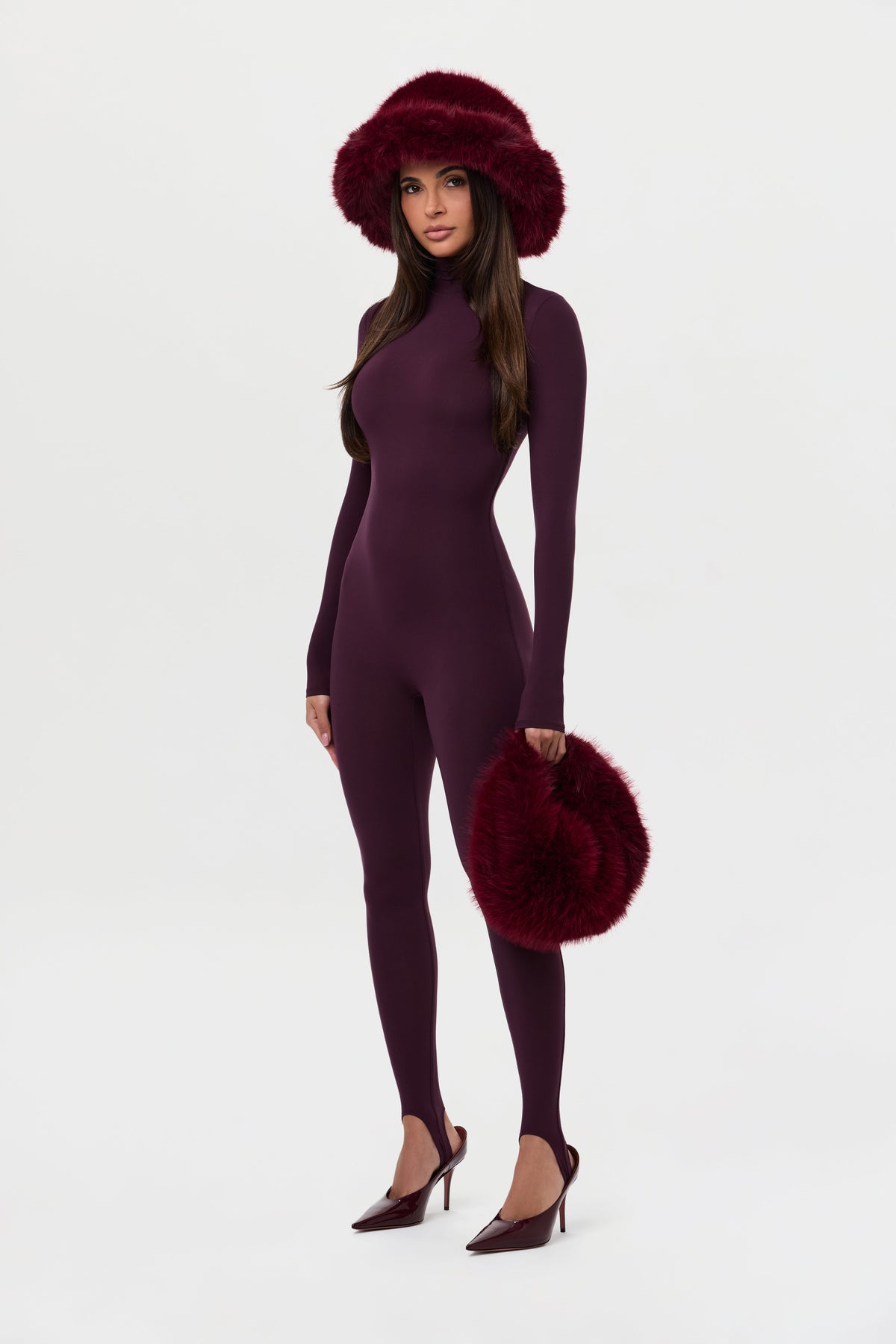 Currant Faux Fur Oversized Bucket Hat