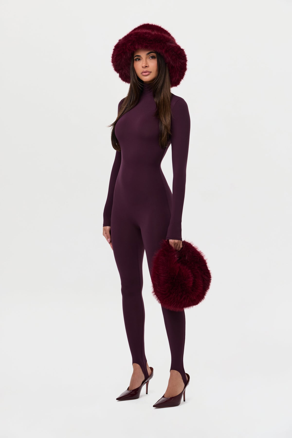 Currant Faux Fur Oversized Bucket Hat