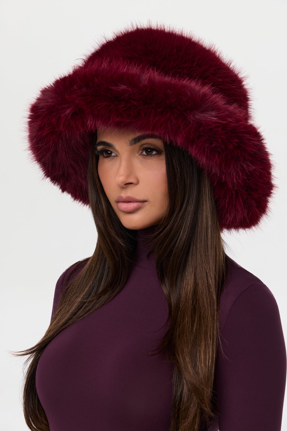 Currant Faux Fur Oversized Bucket Hat