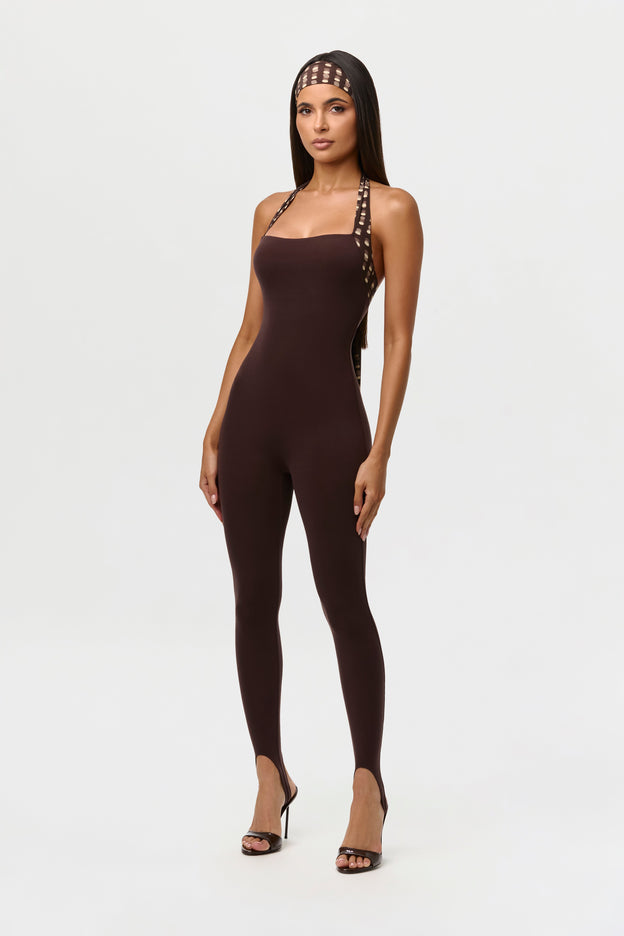 Naked Halter Print Stirrup Jumpsuit Petite