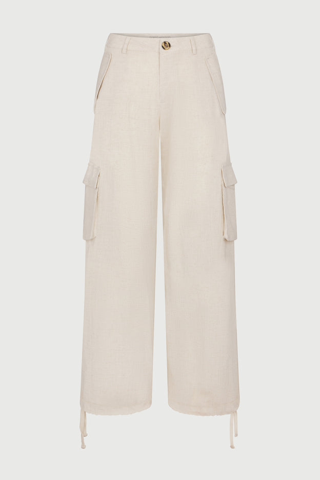Linen Cargo Wide-leg Pants