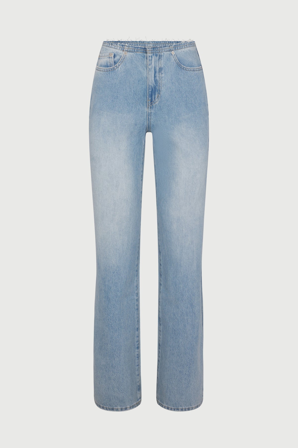 Light Denim Raw Waist Straight Leg Jeans