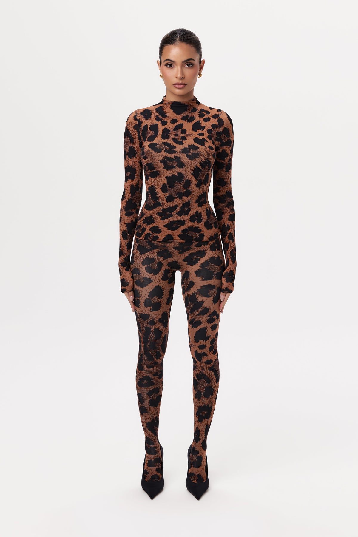 Leopard Naked Print Mock Neck Top