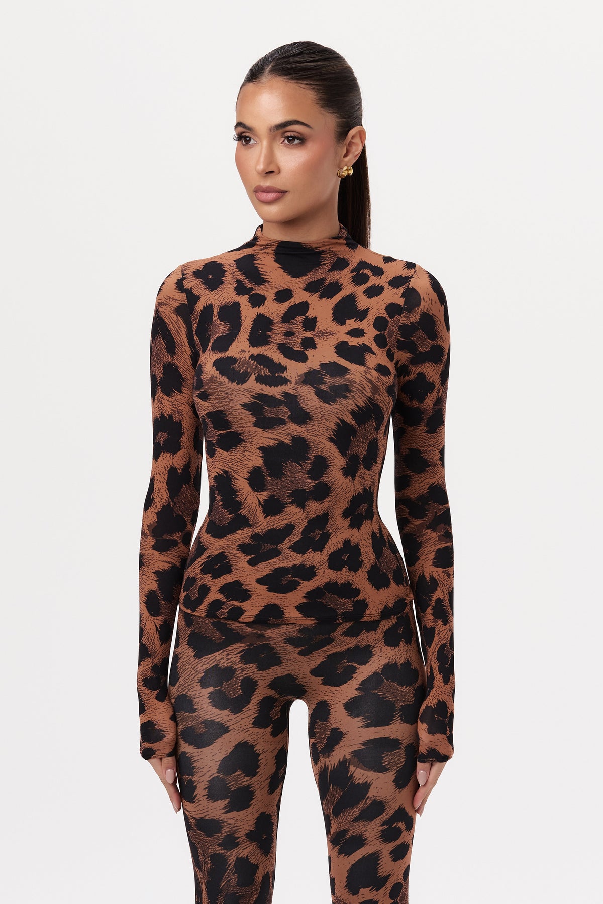 Leopard Naked Print Mock Neck Top
