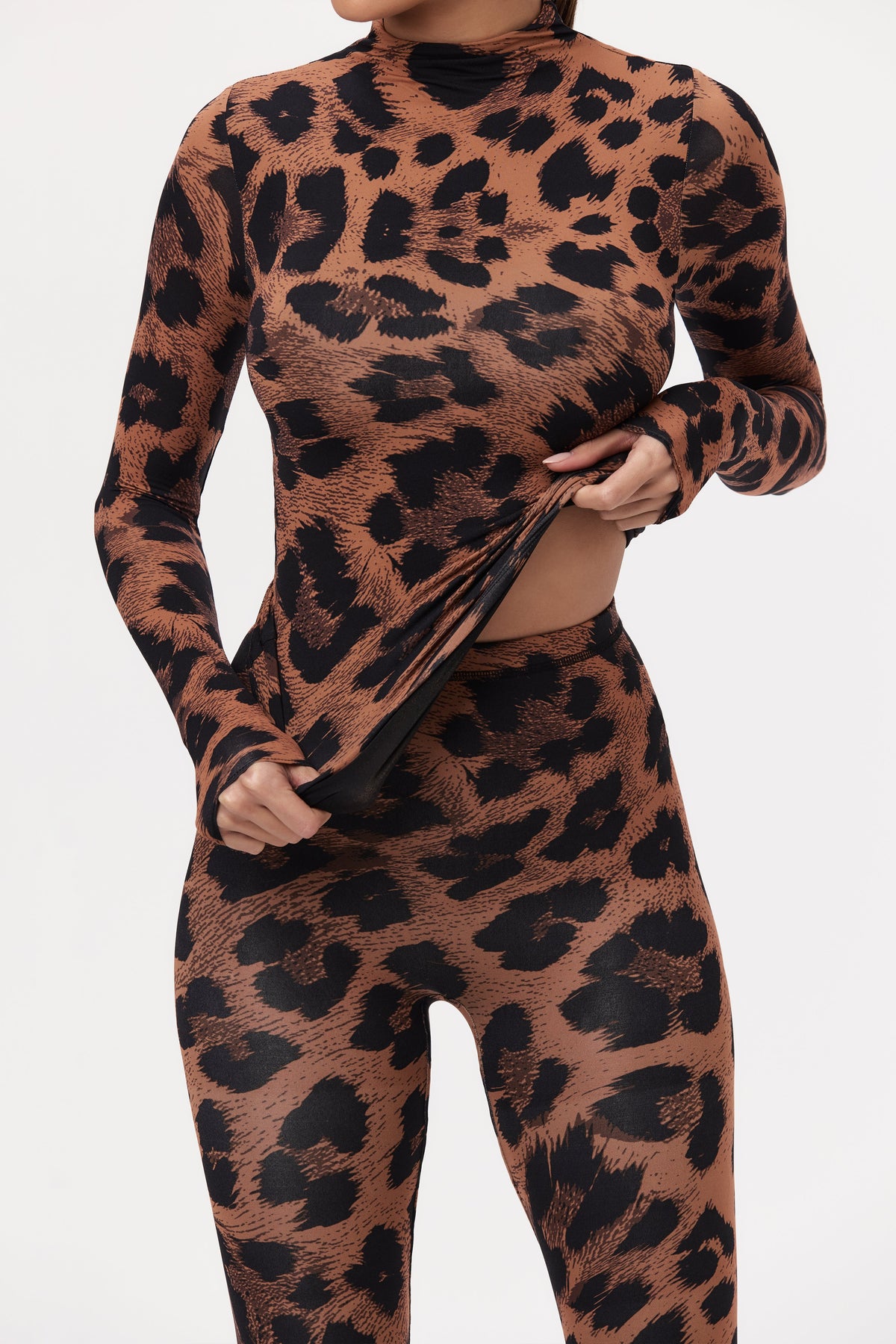 Leopard Naked Print Mock Neck Top