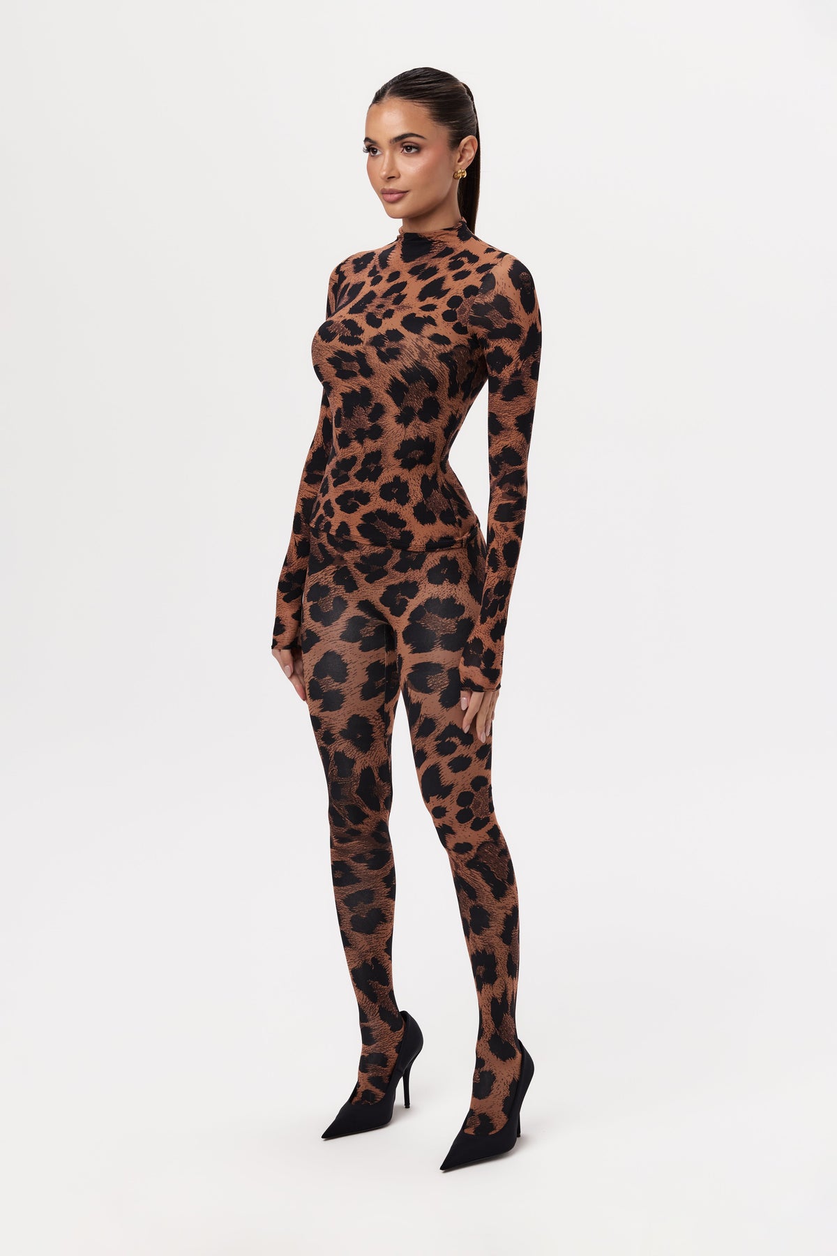 Leopard Naked Print Mock Neck Top
