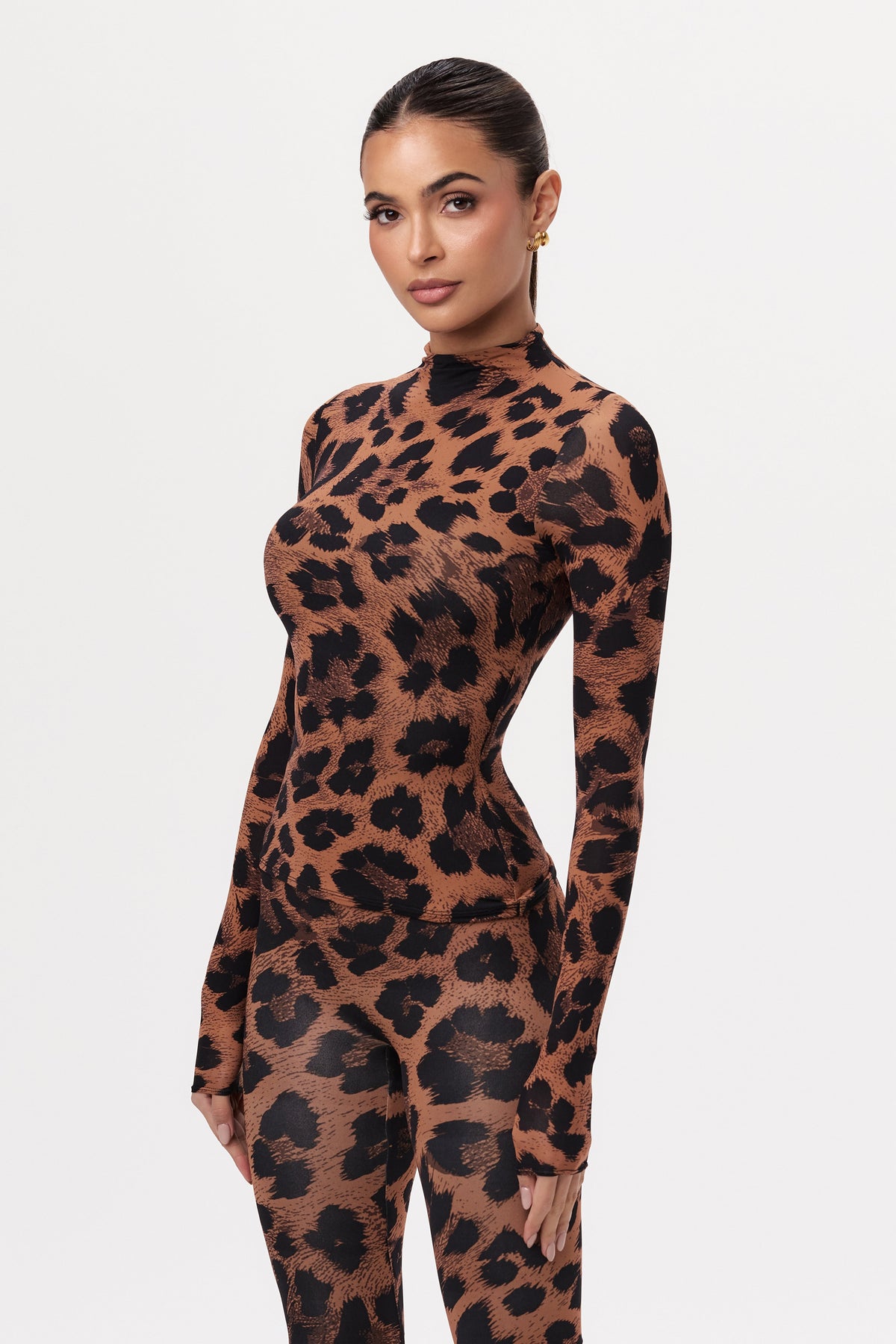 Leopard Naked Print Mock Neck Top