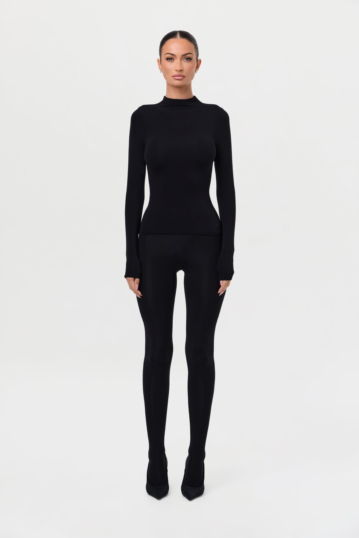 Black Naked Mock Neck Top