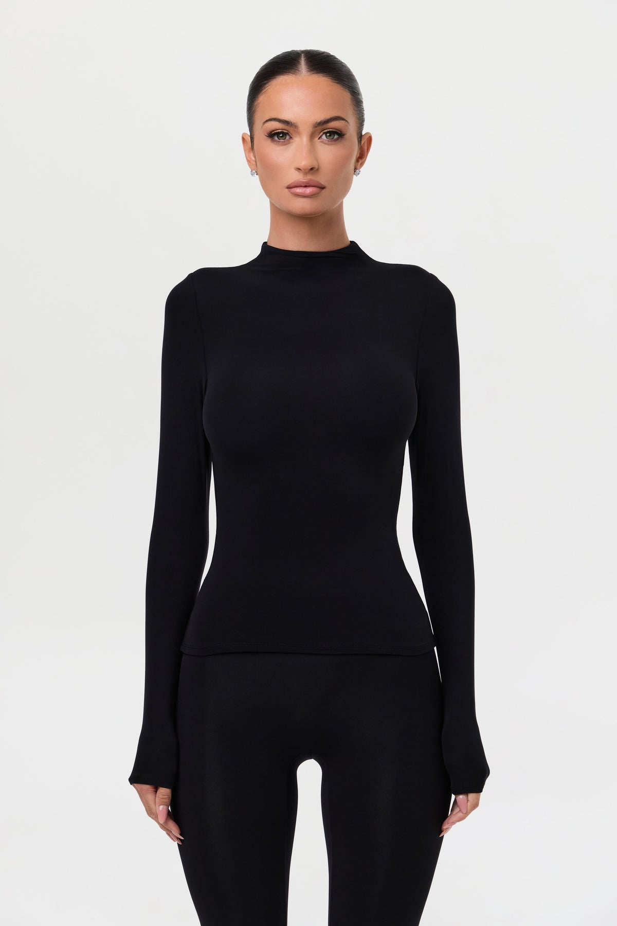 Black Naked Mock Neck Top
