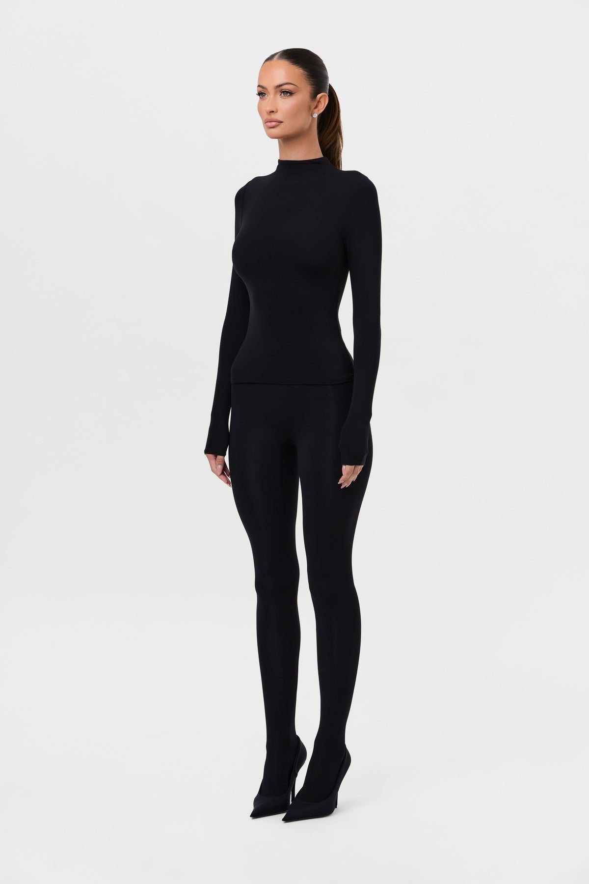 Black Naked Mock Neck Top