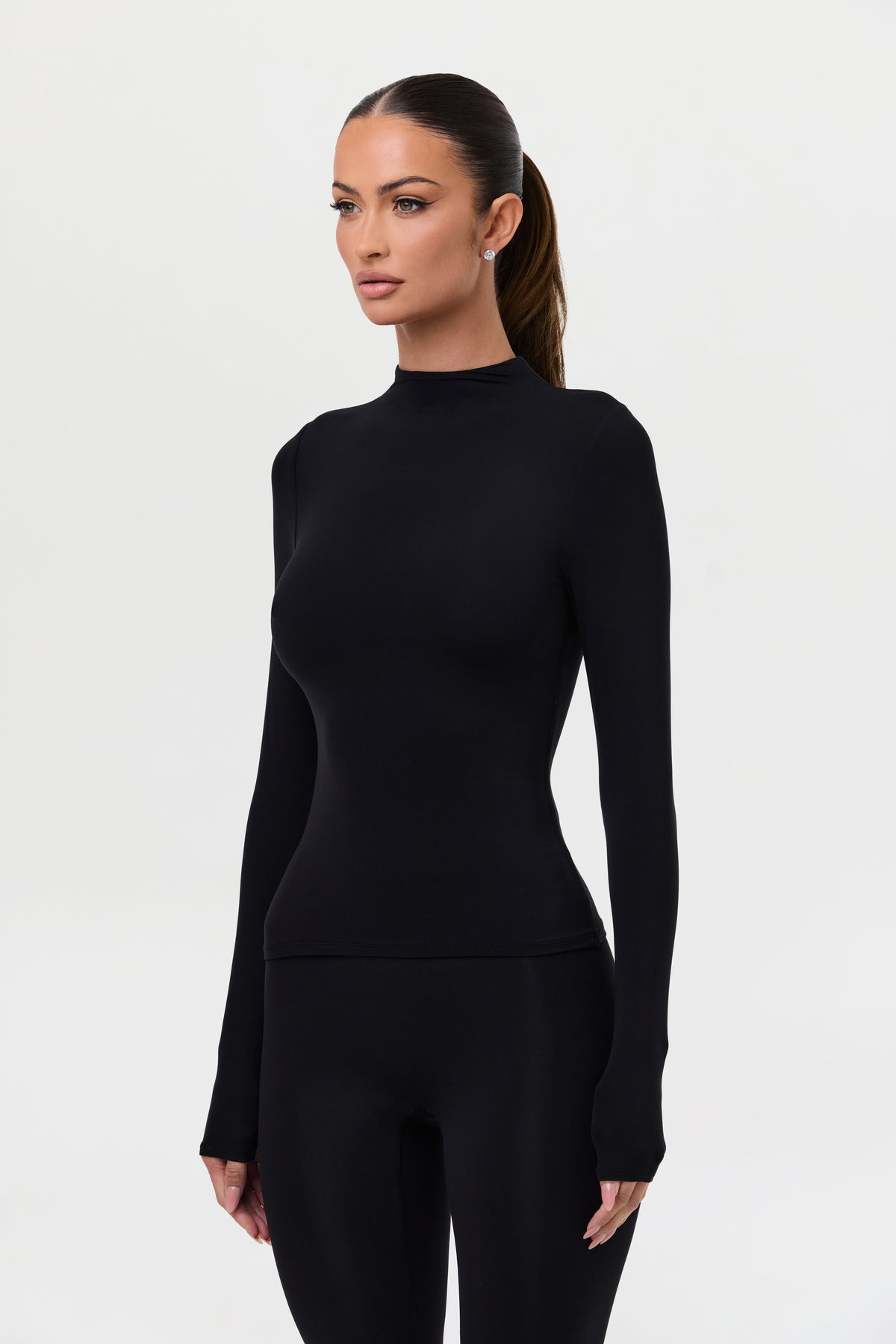 Black Naked Mock Neck Top