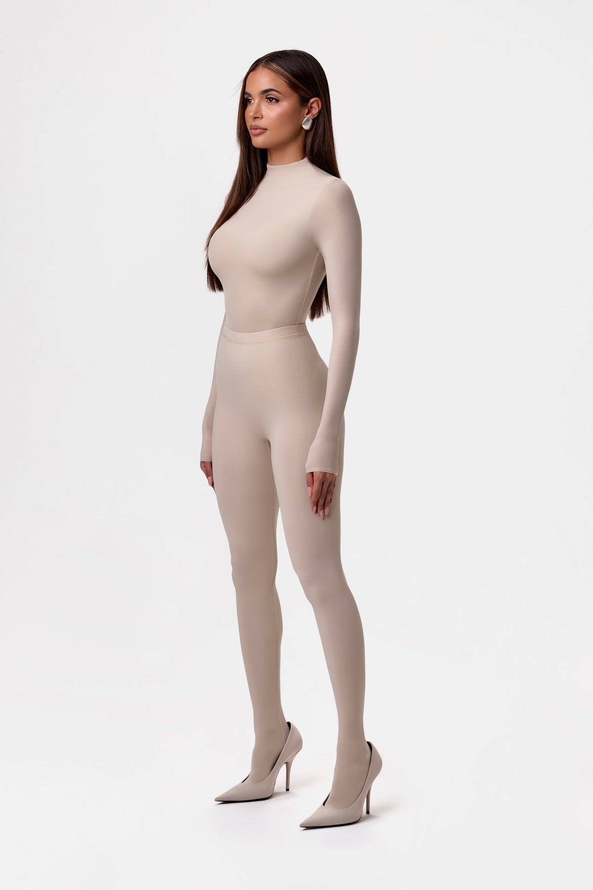 Taupe Naked Mock Neck Top