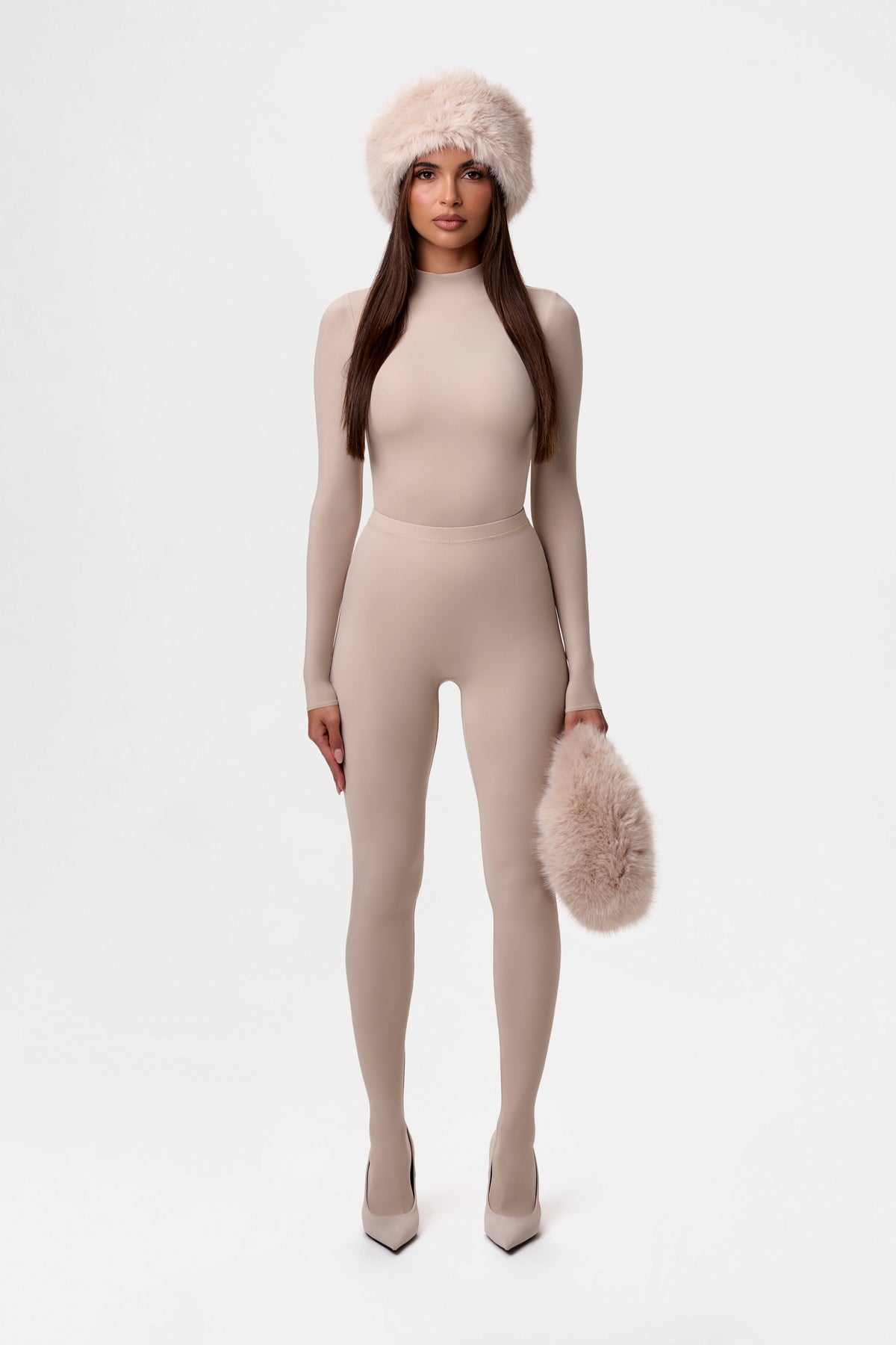 Taupe Naked Mock Neck Top