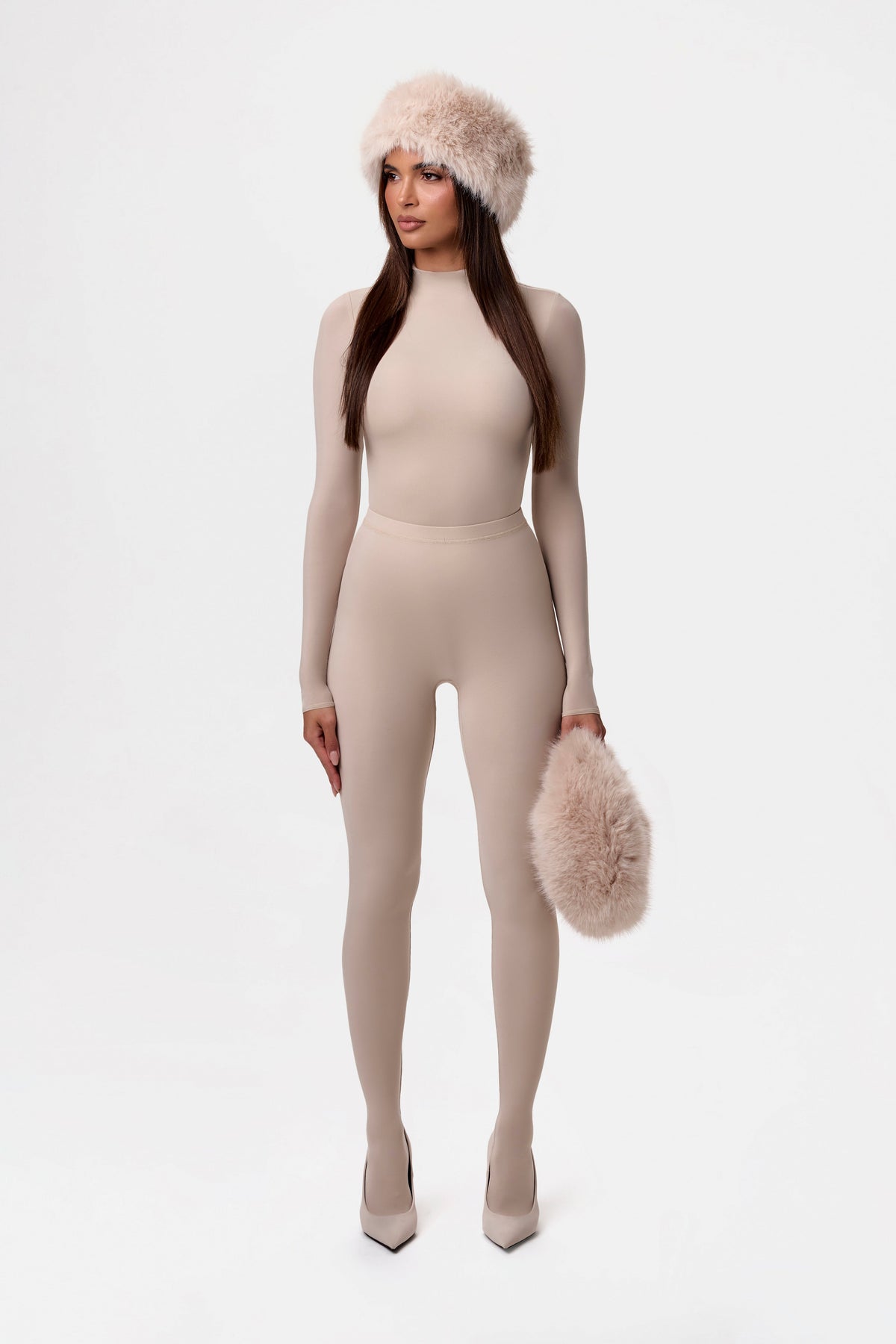 Taupe Naked Mock Neck Top