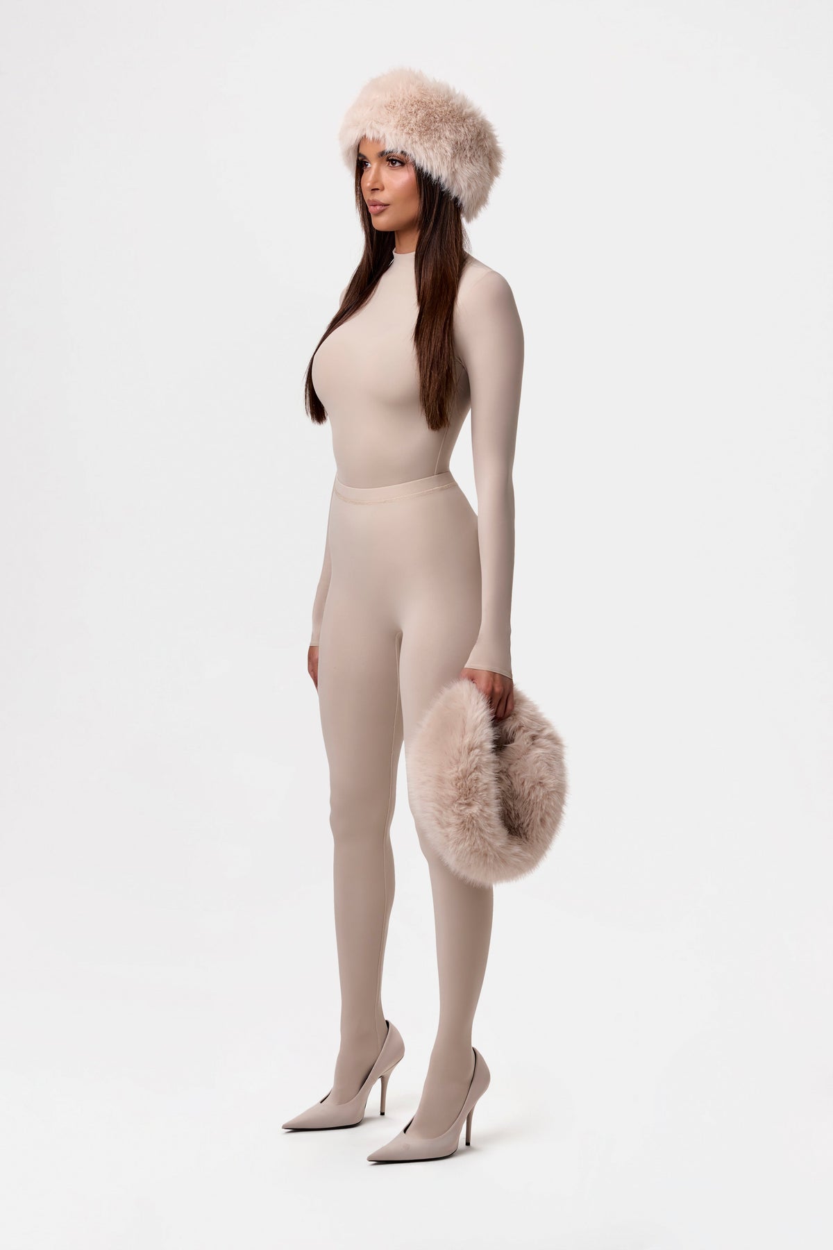Taupe Naked Mock Neck Top