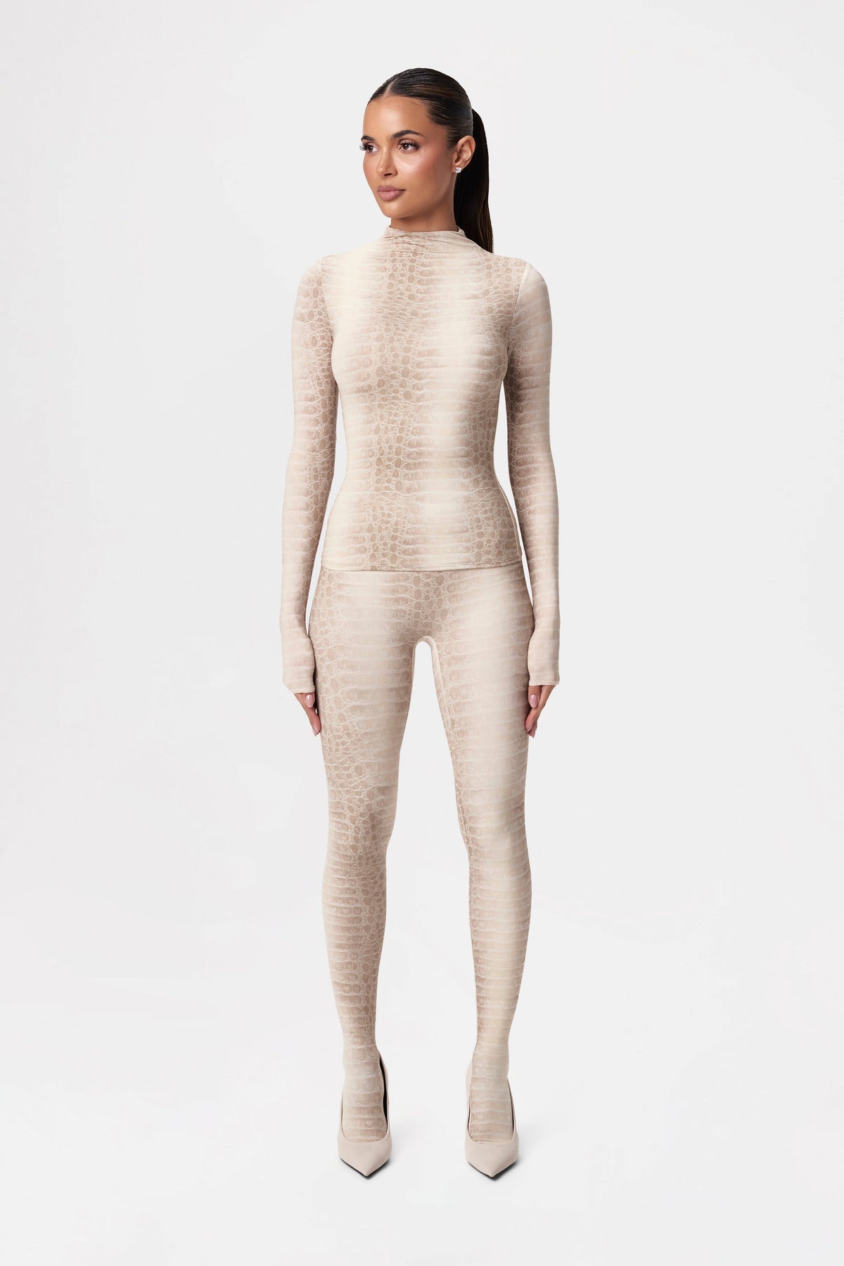 Naked Print Mock Neck Top