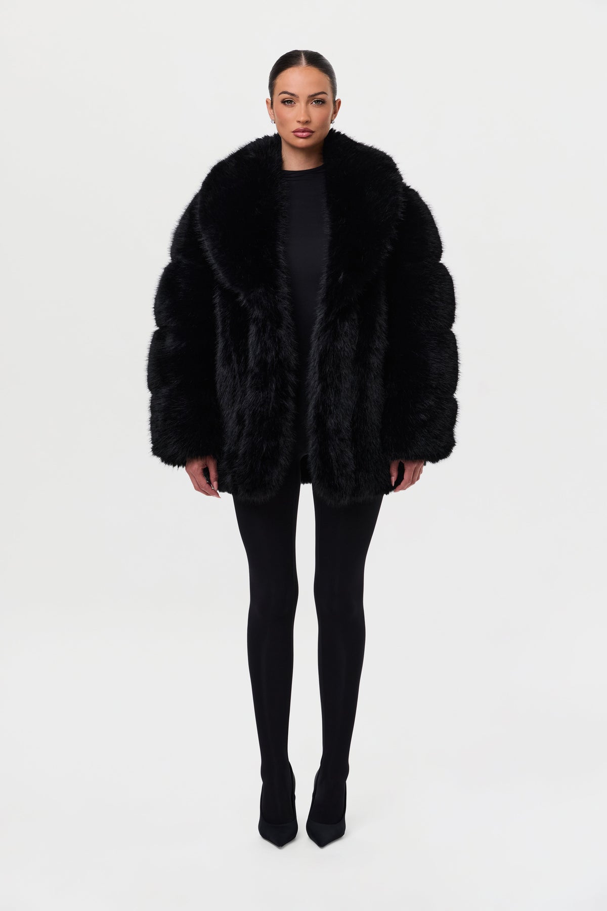 Black Pelted Vertical Fur Coat