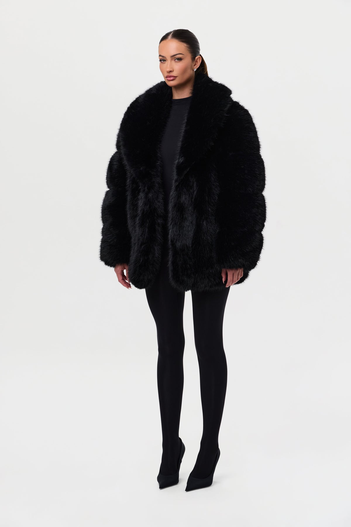 Black Pelted Vertical Fur Coat