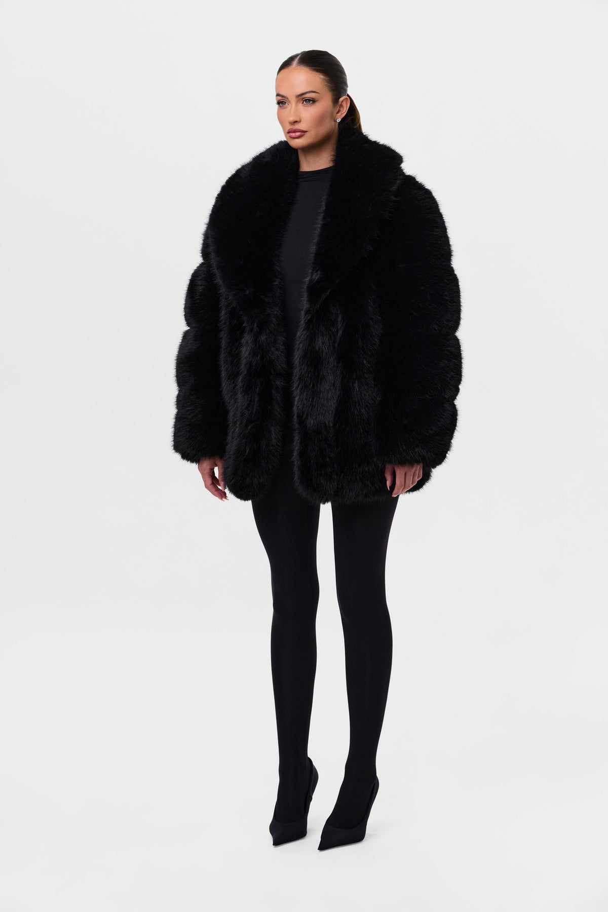 Black Pelted Vertical Fur Coat