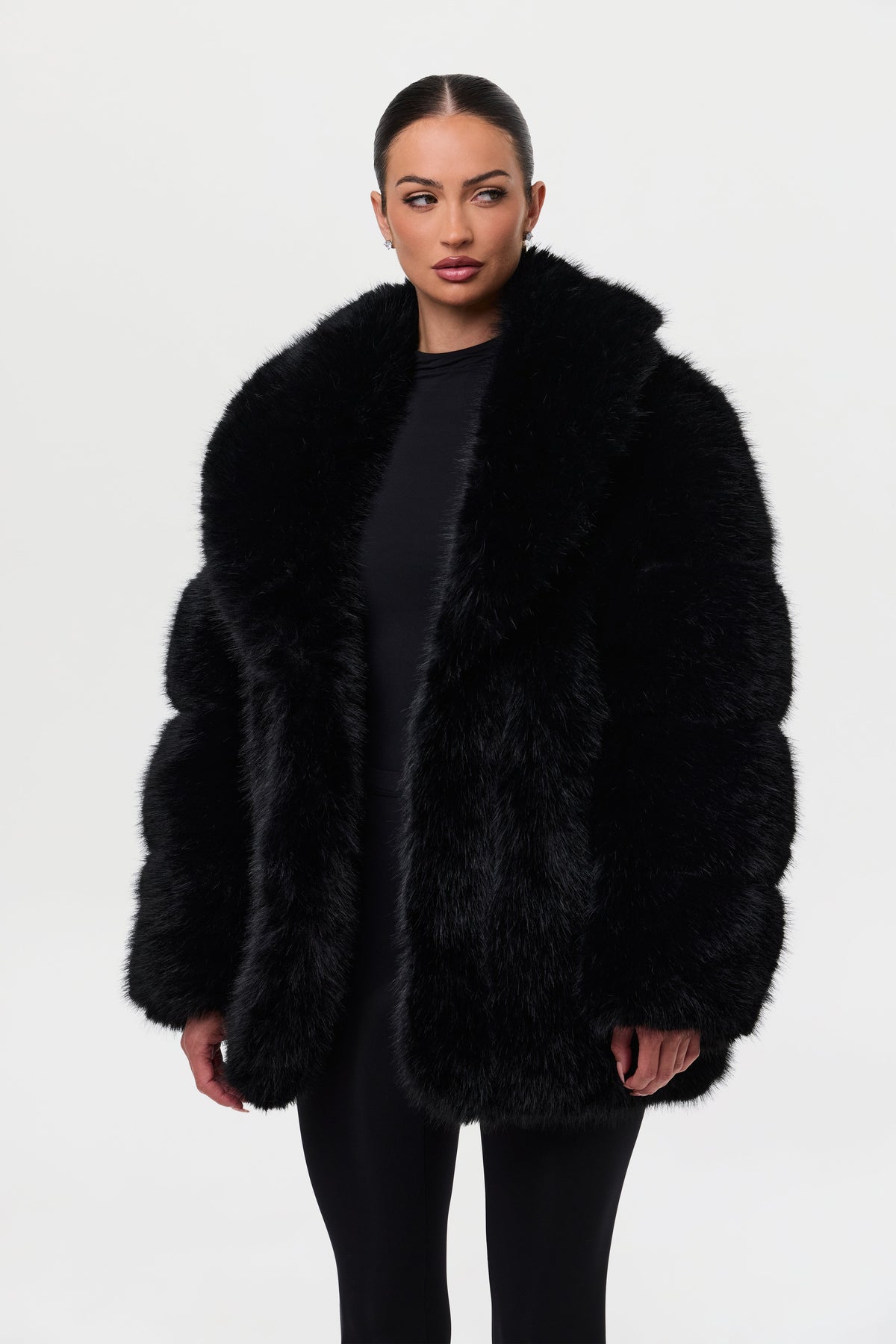 Black Pelted Vertical Fur Coat