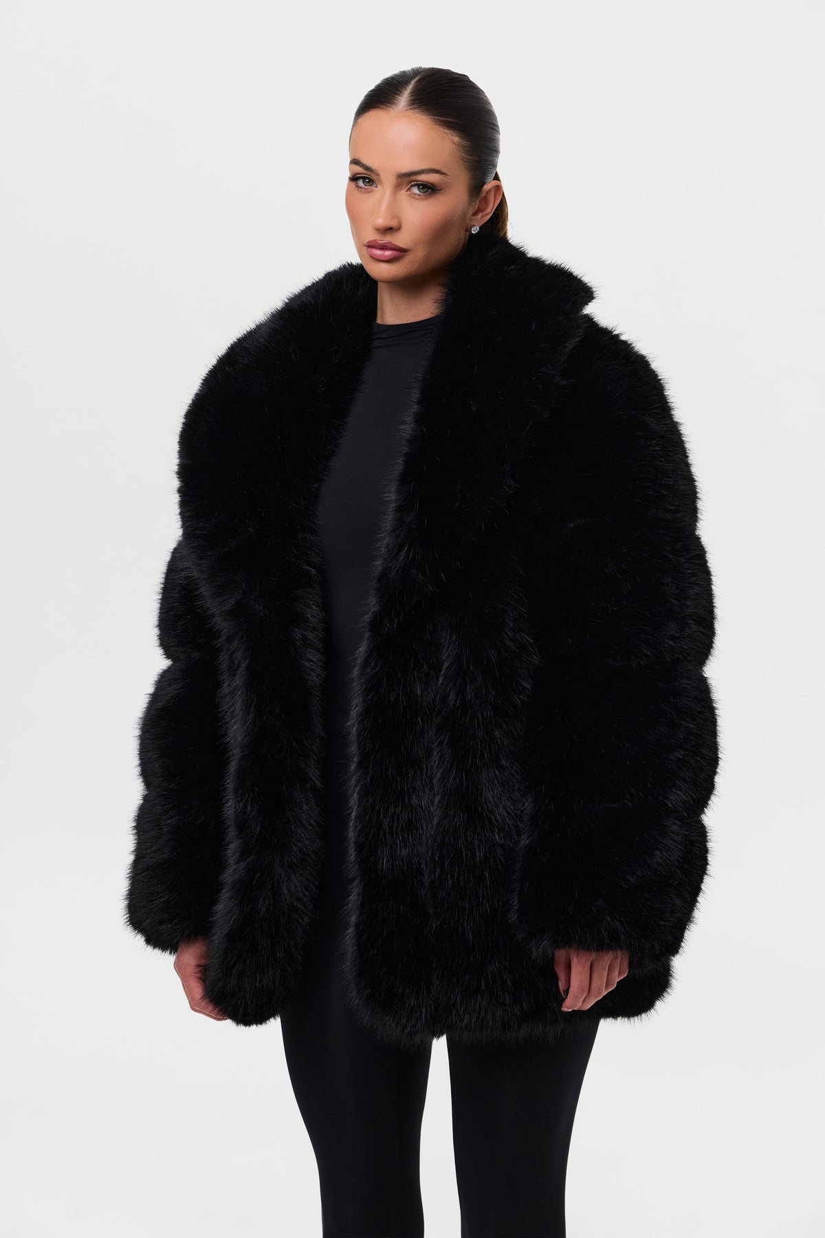 Black Pelted Vertical Fur Coat