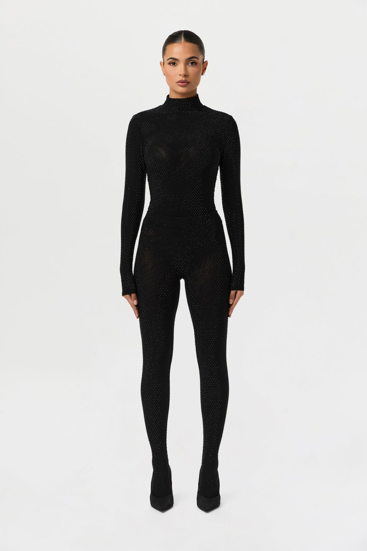 Black Crystal Closed Toe Leggings