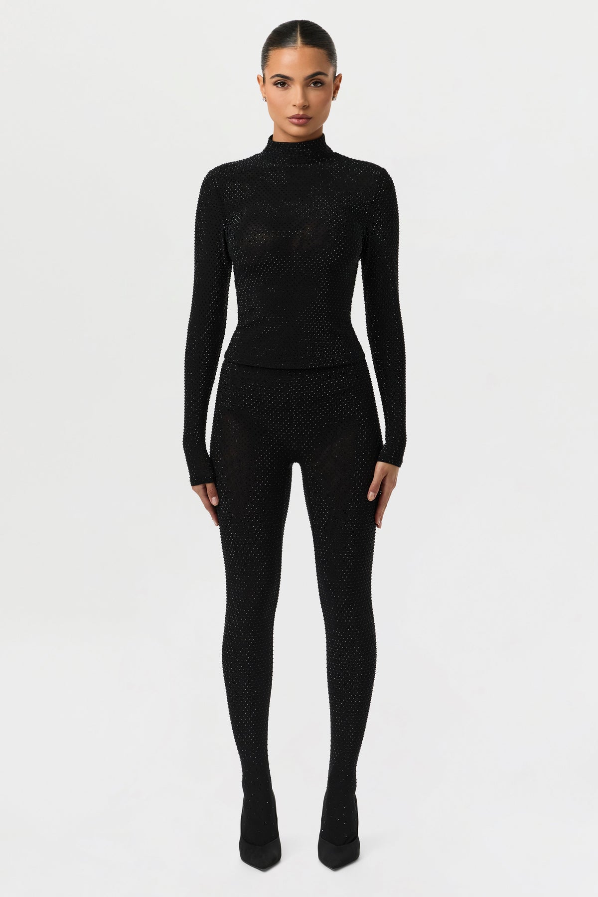 Black Crystal Closed Toe Leggings