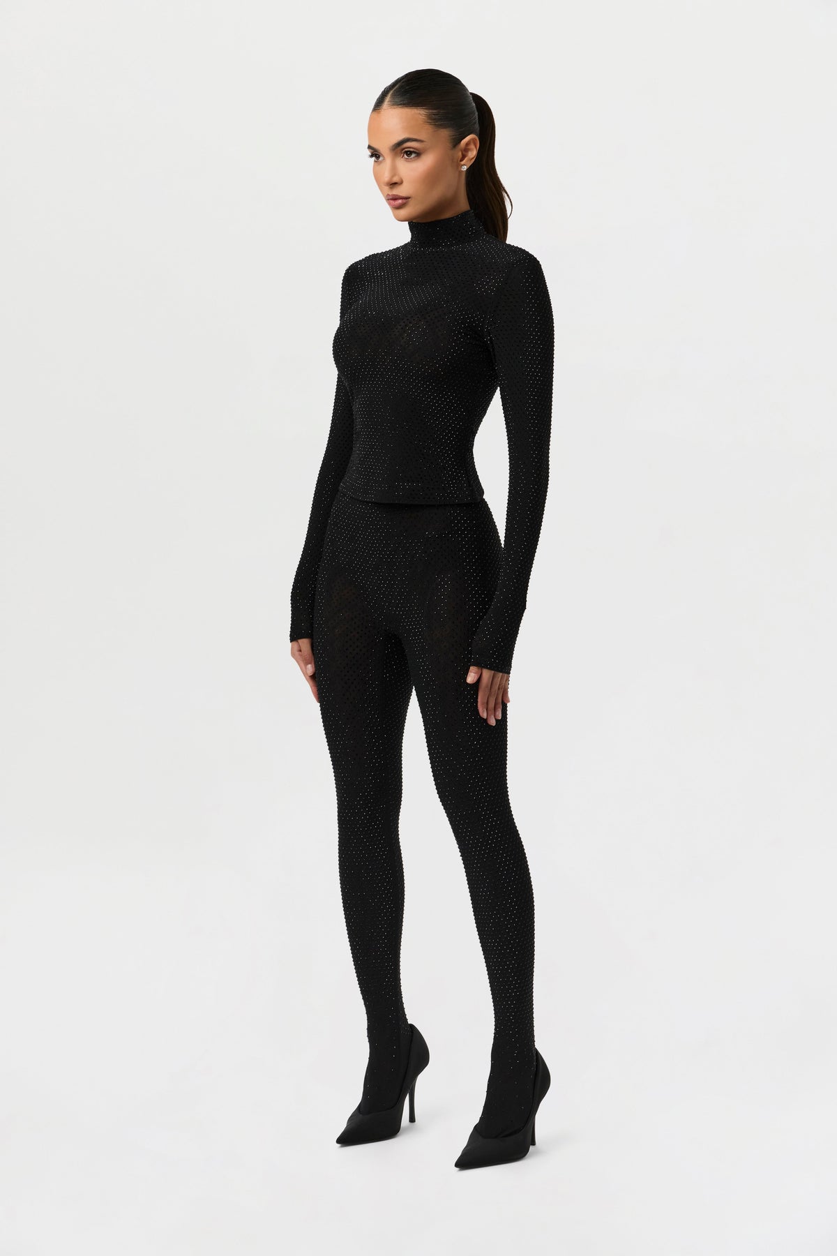 Black Crystal Closed Toe Leggings