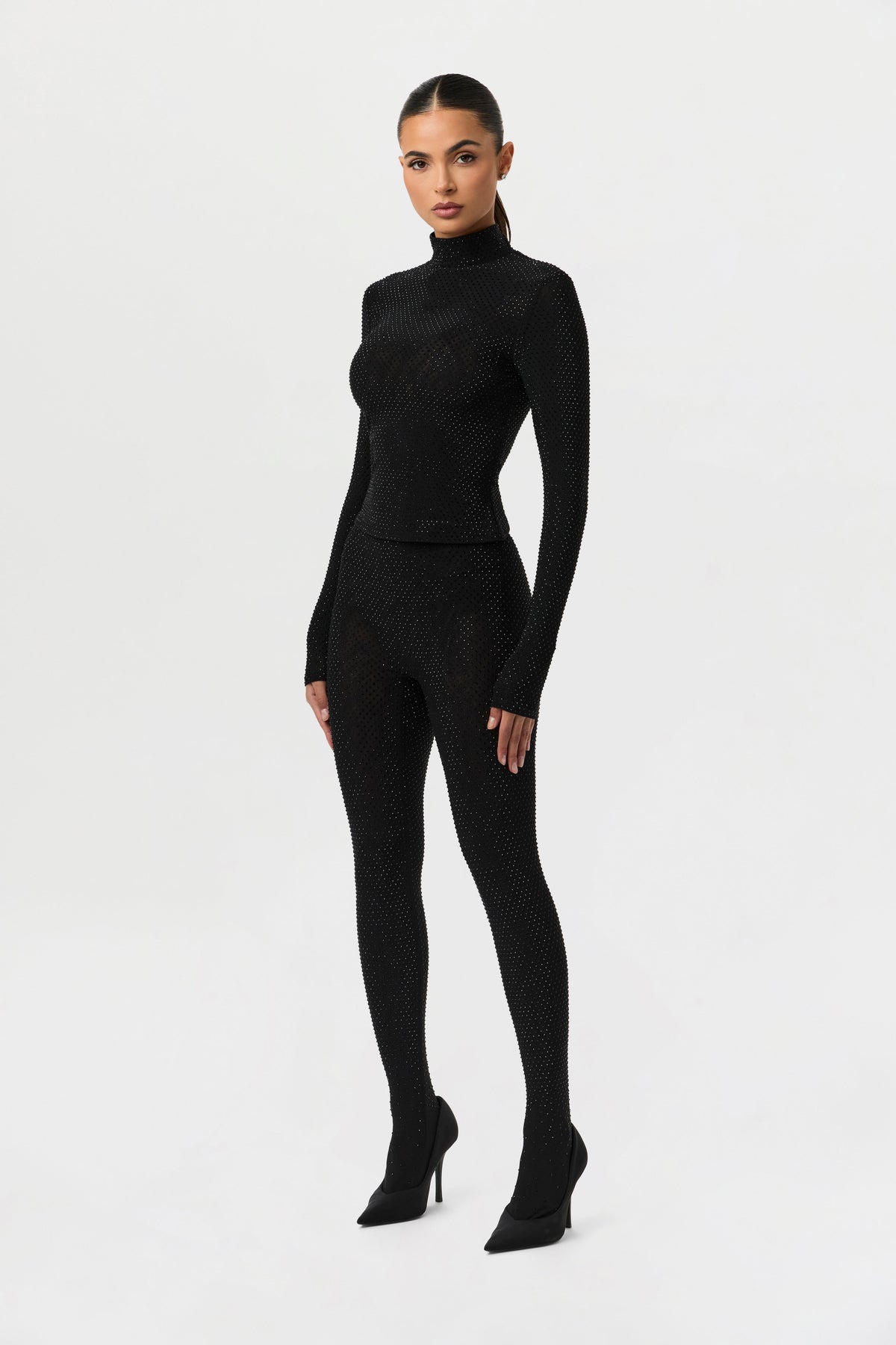 Black Crystal Closed Toe Leggings