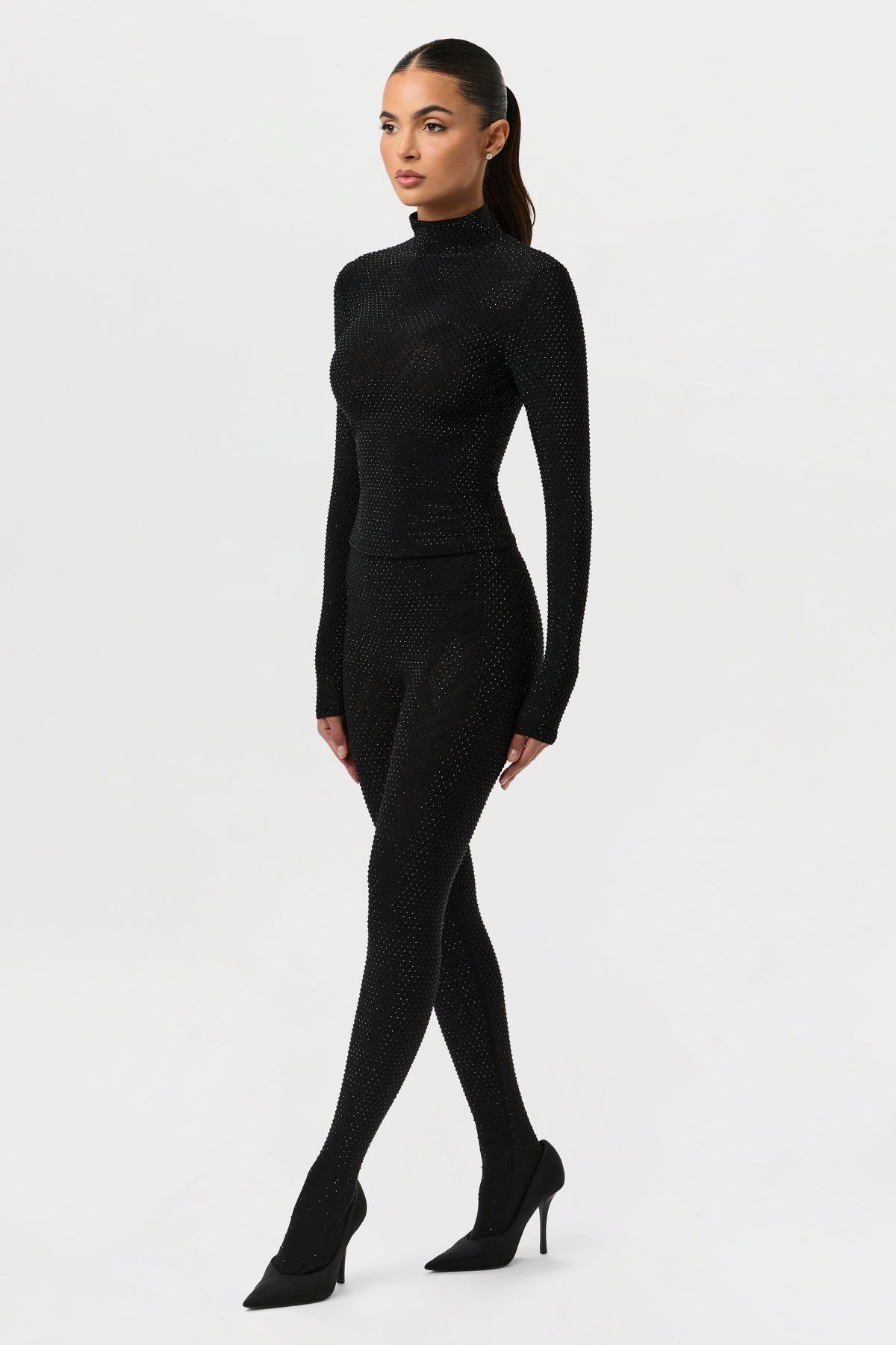 Black Crystal Closed Toe Leggings
