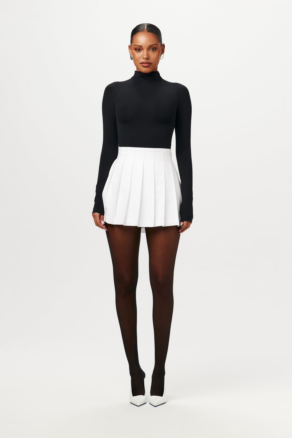 WHITE Shirting Pleated Mini Skirt