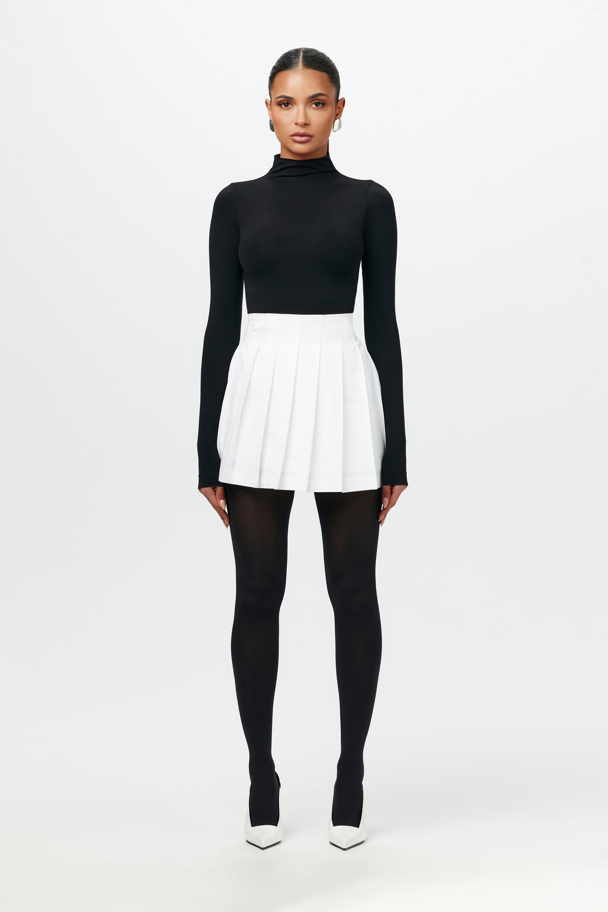 WHITE Shirting Pleated Mini Skirt