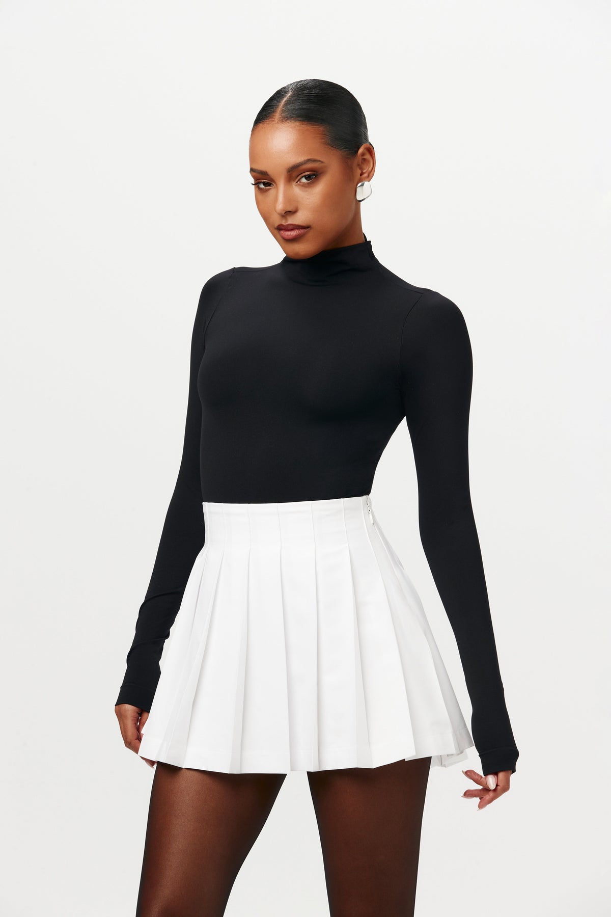 WHITE Shirting Pleated Mini Skirt