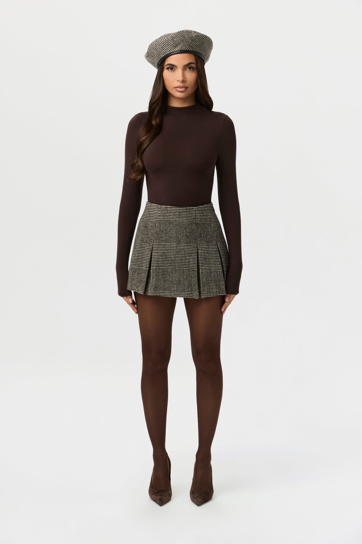 Chocolate HT Plaid Pattern Suiting Beret
