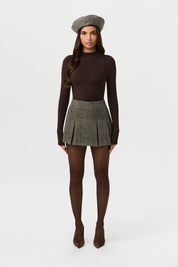 Pattern Suiting Pleated Mini Skirt